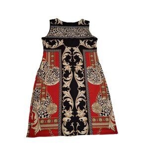 Joseph Ribkoff Red Black Beige White Ornate Baroque Chain Leopard Animal Print
